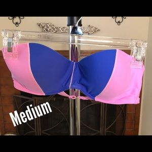 Blue and pink bandau swim top